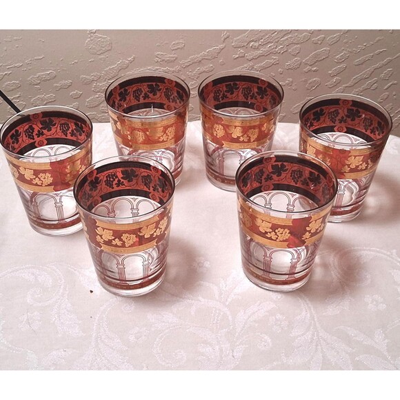 Cera Golden Grapes Lowball Cocktail Glasses Set Red Gold - Picture 1 of 7